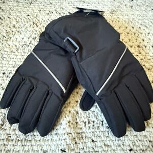 Kids Black Winter Gloves with Reflective Stripes